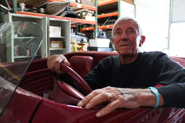 Stan Betz, 86, sits behind the wheel of his custom-built, Model 34 Ford hot rod.