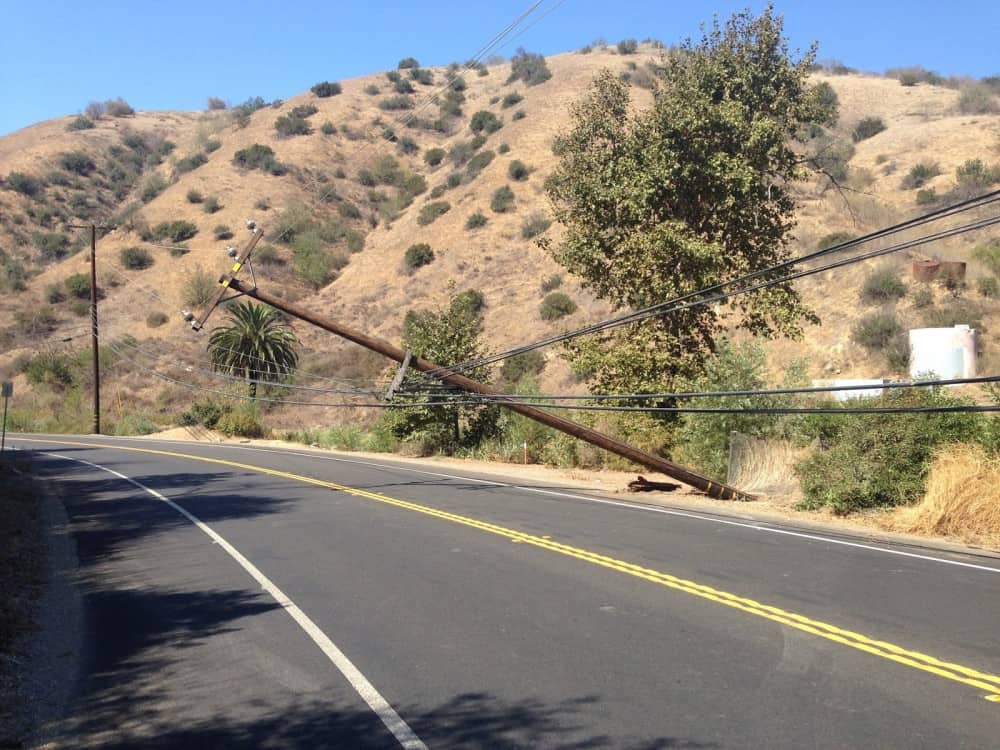 Downed power pole Carbon Canyon 15Sep13