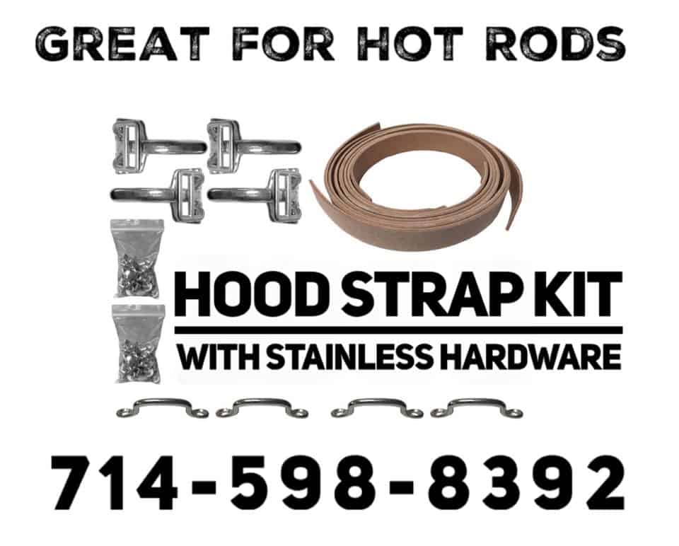 Model T Hood straps, natural color leather straps with brass hardware,  4052STRN